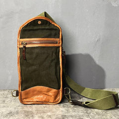 Vintage Black Leather Mens Cool Chest Bag Sling Bag Crossbody Pack Tan One Shoulder Backpack for men