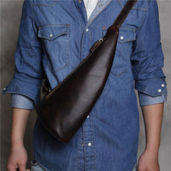 Vintage Leather Mens Cool Sling Bag for Men Sling Shoulder Bag Chest Bag for men