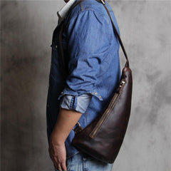 Vintage Leather Mens Cool Sling Bag for Men Sling Shoulder Bag Chest Bag for men