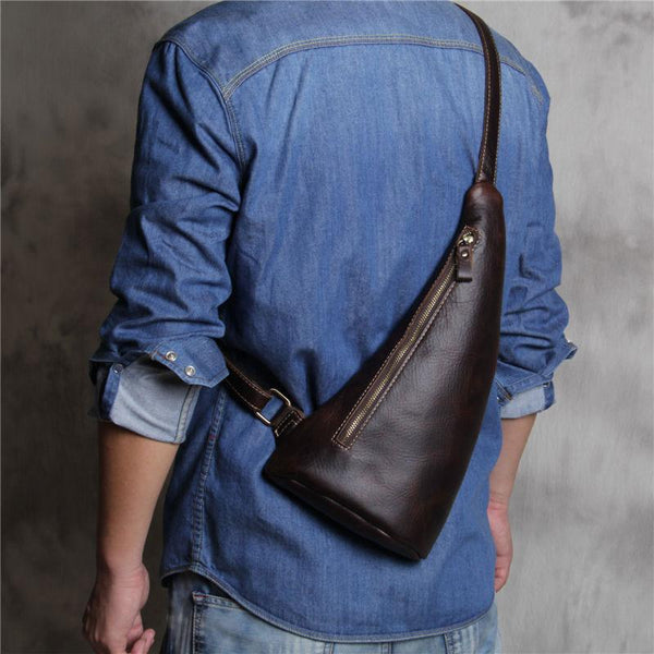 Vintage Leather Mens Cool Sling Bag for Men Sling Shoulder Bag Chest Bag for men