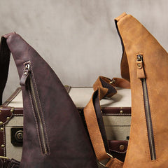 Vintage Leather Mens Cool Sling Bag for Men Sling Shoulder Bag Chest Bag for men