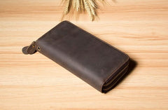 Vintage Leather Mens Clutch Wallet Double Zipper Clutch Wristlet Wallet for Men