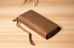 Vintage Leather Mens Clutch Wallet Double Zipper Clutch Wristlet Wallet for Men