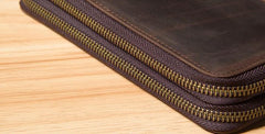 Vintage Leather Mens Clutch Wallet Double Zipper Clutch Wristlet Wallet for Men