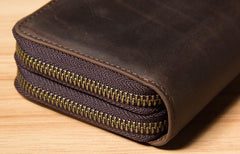 Vintage Leather Mens Clutch Wallet Double Zipper Clutch Wristlet Wallet for Men