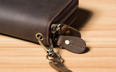 Vintage Leather Mens Clutch Wallet Double Zipper Clutch Wristlet Wallet for Men
