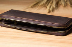 Vintage Leather Mens Clutch Wallet Double Zipper Clutch Wristlet Wallet for Men