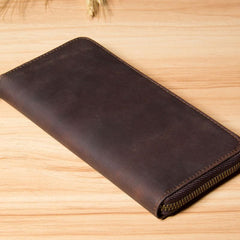 Vintage Leather Mens Clutch Wallet Double Zipper Clutch Wristlet Wallet for Men
