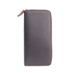 Vintage Leather Mens Clutch Wallet Double Zipper Clutch Wristlet Wallet for Men