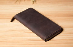 Vintage Leather Mens Clutch Wallet Double Zipper Clutch Wristlet Wallet for Men