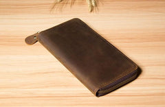 Vintage Leather Mens Clutch Wallet Double Zipper Clutch Wristlet Wallet for Men