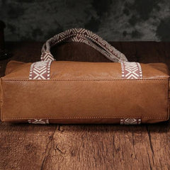 Vertical Brown Leather Tote Bag Womens Green Shopper Tote Handbag Purse
