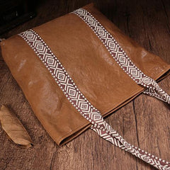 Vertical Brown Leather Tote Bag Womens Green Shopper Tote Handbag Purse