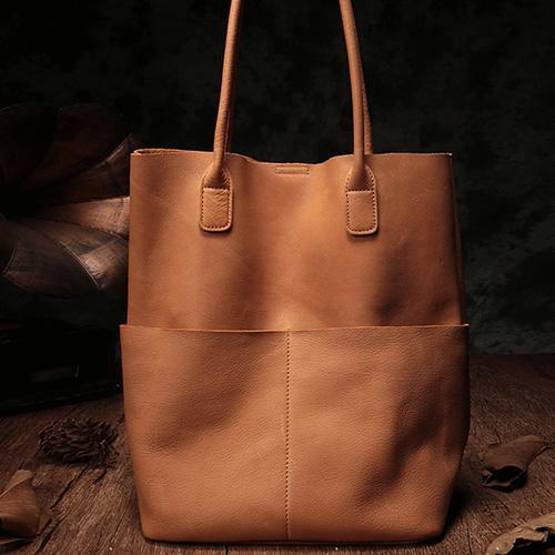 Vertical Brown Leather Tote Bag Womens Black Shopper Tote Handbag Purse