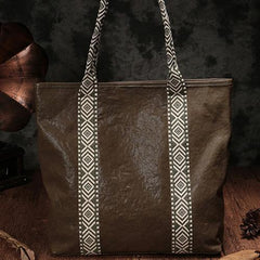 Vertical Brown Leather Tote Bag Womens Green Shopper Tote Handbag Purse