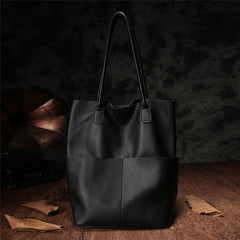 Vertical Brown Leather Tote Bag Womens Black Shopper Tote Handbag Purse