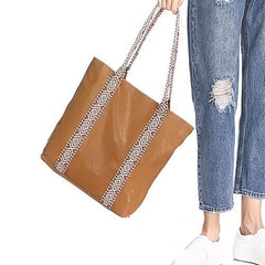 Vertical Brown Leather Tote Bag Womens Green Shopper Tote Handbag Purse
