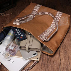 Vertical Brown Leather Tote Bag Womens Green Shopper Tote Handbag Purse