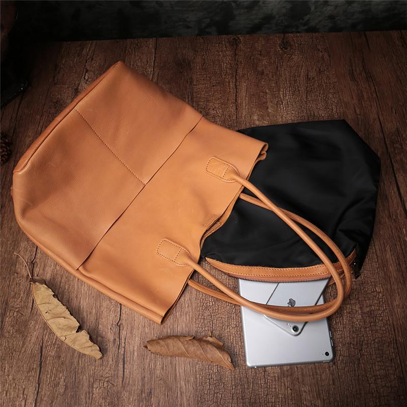 Vertical Brown Leather Tote Bag Womens Black Shopper Tote Handbag Purse
