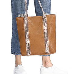 Vertical Brown Leather Tote Bag Womens Green Shopper Tote Handbag Purse