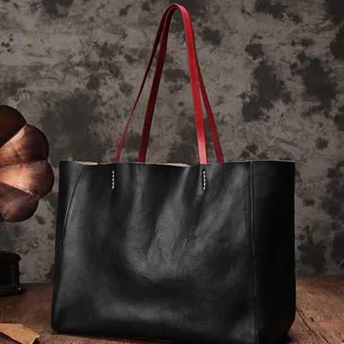 17" Black Ladies Leather Tote Bags Womens Tote Purses Large Black Tote Shoulder Bag