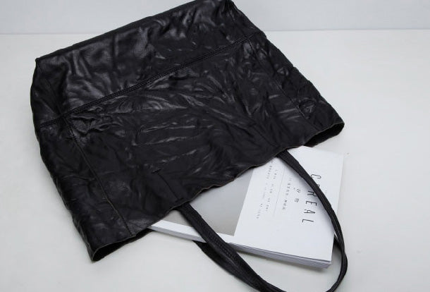 Genuine Leather Black Brown Handbag Large Tote Bag Wrinkled Shopper Bag Shoulder Bag Purse For Women