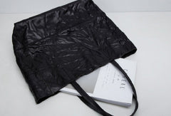 Black Leather Fashion Large Tote Bag Wrinkled Shopper Bag Shoulder Bag Purse For Women