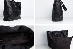 Genuine Leather Black Brown Handbag Large Tote Bag Wrinkled Shopper Bag Shoulder Bag Purse For Women