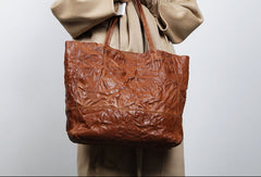 Genuine Leather Black Brown Handbag Large Tote Bag Wrinkled Shopper Bag Shoulder Bag Purse For Women