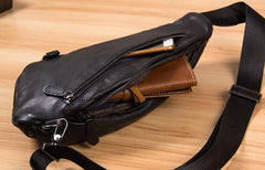 Leather Black Mens Cool Sling Bag Crossbody Bag Chest Bag for men