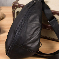 Leather Black Mens Cool Sling Bag Crossbody Bag Chest Bag for men