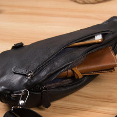 Leather Black Mens Cool Sling Bag Crossbody Bag Chest Bag for men