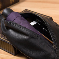 Leather Black Mens Cool Sling Bag Crossbody Bag Chest Bag for men