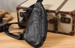 Leather Black Mens Cool Sling Bag Crossbody Bag Chest Bag for men