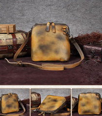 Purple Genuine Leather Womens Small Side Bag Shoulder Bag Square Crossbody Bags Purses for Ladies