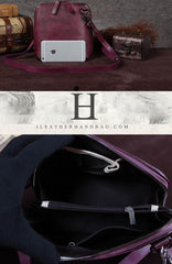 Purple Genuine Leather Womens Small Side Bag Shoulder Bag Square Crossbody Bags Purses for Ladies