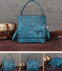 Brown Leather Womens Handbag Bucket Shoulder Bag Red Leather Barrel Blue Handbag for Ladies