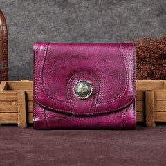 Colorful Vintage Womens Leather Buckle Small Trifold Wallet billfold Wallet Purse for Ladies