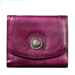 Brown Vintage Womens Leather Buckle Small Trifold Wallet billfold Wallet Purse for Ladies