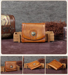 Brown Vintage Womens Leather Buckle Small Trifold Wallet billfold Wallet Purse for Ladies