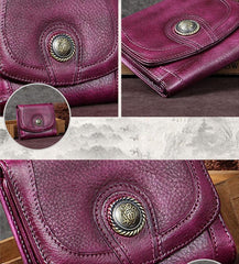 Colorful Vintage Womens Leather Buckle Small Trifold Wallet billfold Wallet Purse for Ladies
