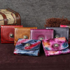 Colorful Vintage Womens Leather Buckle Small Trifold Wallet billfold Wallet Purse for Ladies