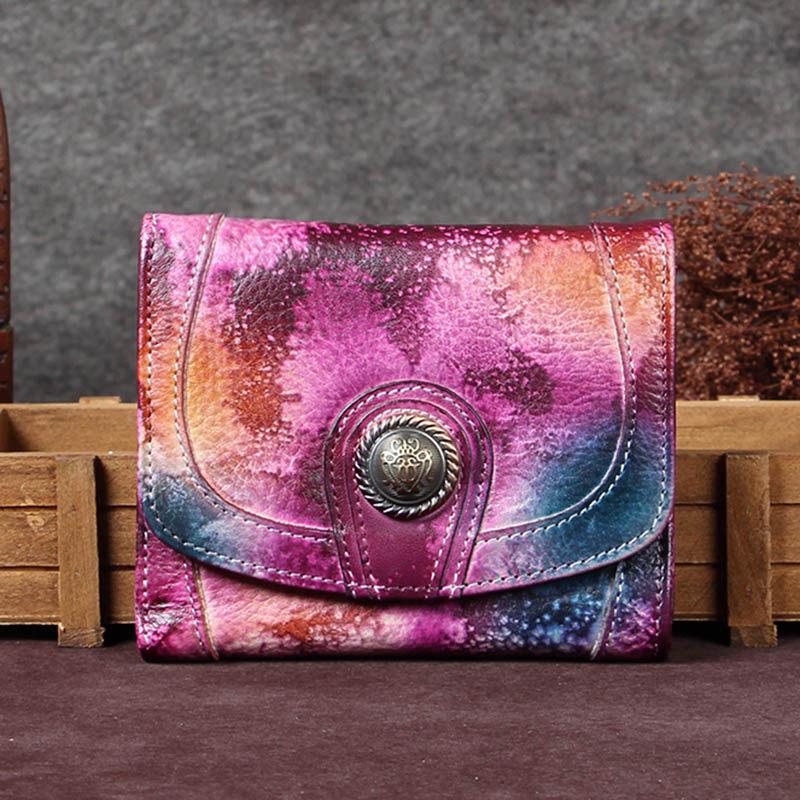 Vintage Colorful Womens Leather Buckle Small Trifold Wallet billfold Wallet Purse for Ladies