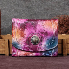 Brown Vintage Womens Leather Buckle Small Trifold Wallet billfold Wallet Purse for Ladies