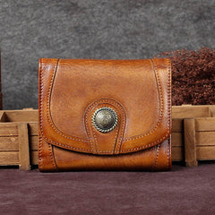Brown Vintage Womens Leather Buckle Small Trifold Wallet billfold Wallet Purse for Ladies