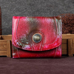 Colorful Vintage Womens Leather Buckle Small Trifold Wallet billfold Wallet Purse for Ladies