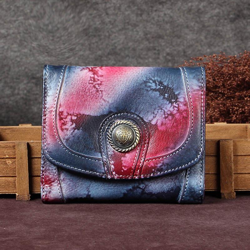 Colorful Vintage Womens Leather Buckle Small Trifold Wallet billfold Wallet Purse for Ladies