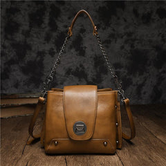 Small Vintage Womens Brown Leather Chain Shoulder Bag Chain Fashion Black Side Bag for Ladies