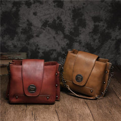 Small Vintage Womens Brown Leather Chain Shoulder Bag Chain Fashion Black Side Bag for Ladies