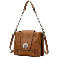 Small Vintage Womens Brown Leather Chain Shoulder Bag Chain Fashion Black Side Bag for Ladies